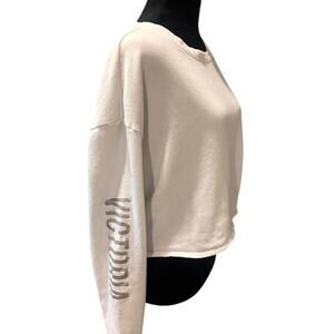 Victoria’s Secret White Cropped Crewneck Sweater‎ | Silver Sleeve Logo | Size M